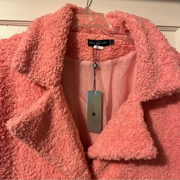 NWT ASOS Daisy Street Oversized Longline Coat Pink Teddy Fleece Size US 8 - Picture 2 of 4